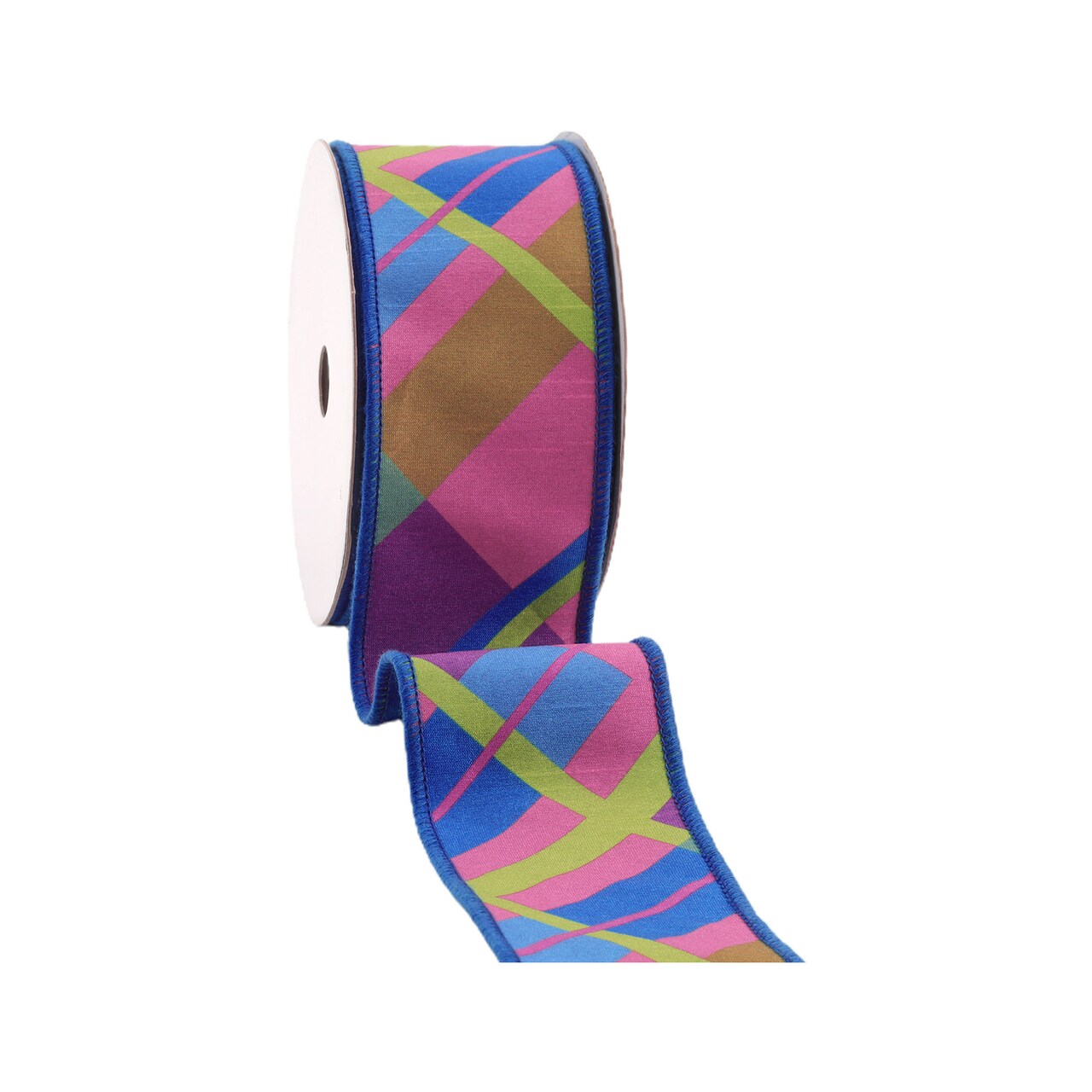 LaRibbons 2 1/2" - 4" Wired Dupioni Ribbon | Bias Plaid w/ Taffeta Fused Back | 10 Yard Roll
